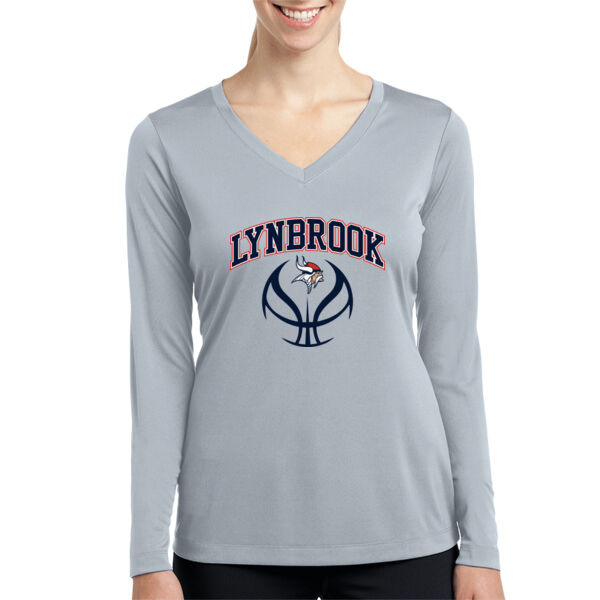Lynbrook Basketball - Ladies Long Sleeve PosiCharge Competitor V Neck Tee Thumbnail